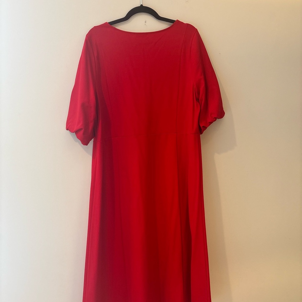 J. Jill Red Midi Dress with Puff Sleeves - Picture 3 of 5